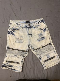 Stylish Blue and White Distressed Jean Shorts