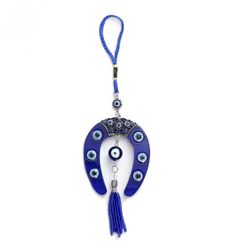 Lucky Eye Horseshoe Shape Wall Hanging Blue Rope Evil Eye Key Chain Car Keyring for Women Men 