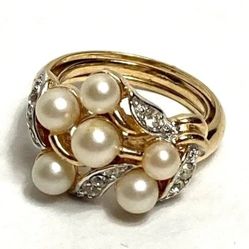 VINTAGE ADJUSTABLE COLLECTABLE AVON FAUX PEARL DIAMOND RHINESTONE RING COSTUME JEWELRY