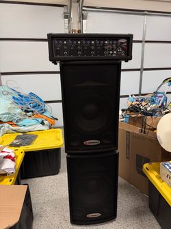 Harbinger HA120 120W 4-Channel Powered Mixer + Speakers PA System