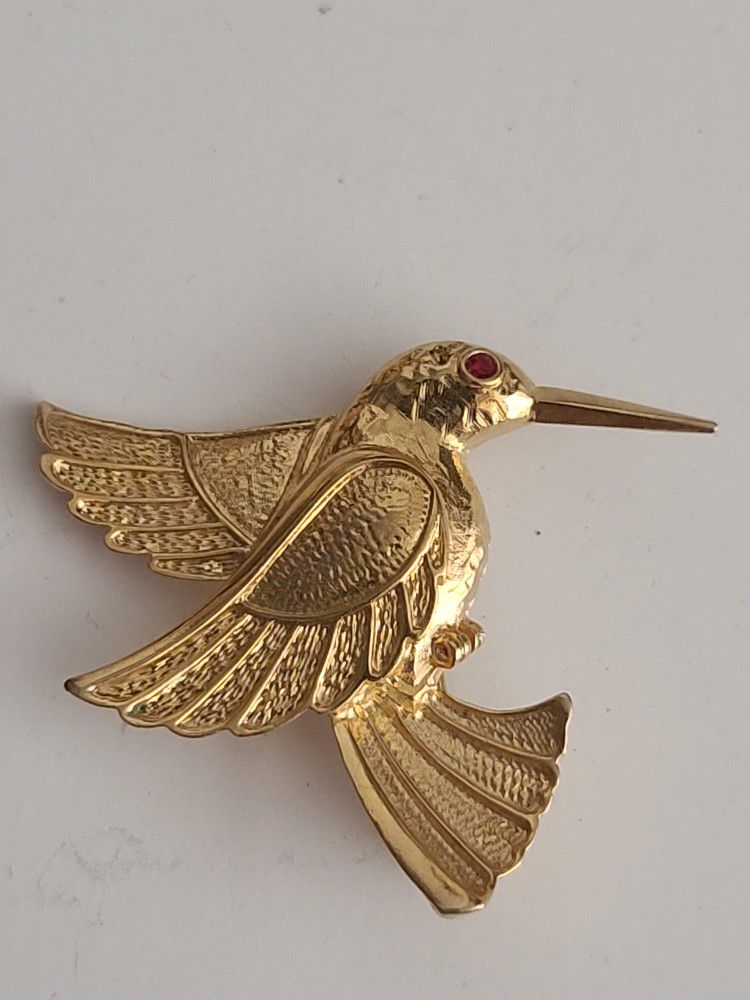 Gold Filled Hummingbird Brooch With Ruby Eye