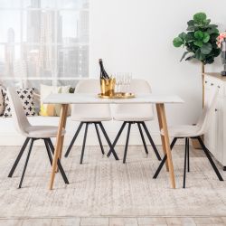 Homy Casa Rosa 5PC Dining Set 47” Rectangular White Marble Dining Table with 4 Sunflower Beige Dining Chair