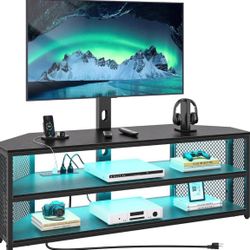 TV Stand with Mount and Power Outlet, Swivel TV Stand with LED Lights
