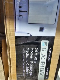 Glacier Bay 24 in. W x 30 in. H Rounded Corner Rectangular Matte Black Medicine Cabinet with Mirror