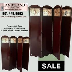 Vintage Art Deco 5 Pannel Mahogany Privacy Room Divider Screen Sale 