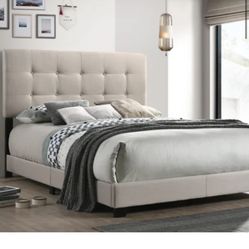 Brand New Full Size Beige Tuffed Linen Bed Frame With New Mattress/Fast Delivery