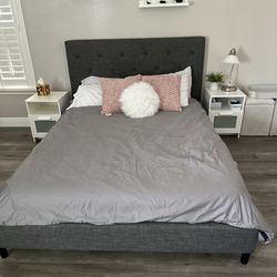 Queen size bed without mattress with 2 nightstand