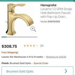 Brand New hansgrohe Locarno Single-Hole Faucet 110 with Pop-Up Drain, 1.2 GPM brushed gold optic