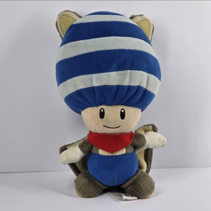 FLYING SQUIRREL BLUE TOAD Super Mario Bros 8" Plush San-Ei Stuffed Animal Blue