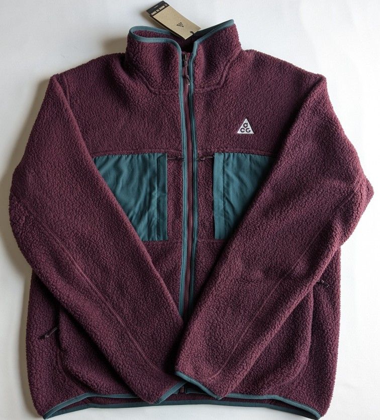 Nike ACG Sherpa Maroon Arctic Wolf Full-Zip Polartec Fleece Top Mens Size XL New