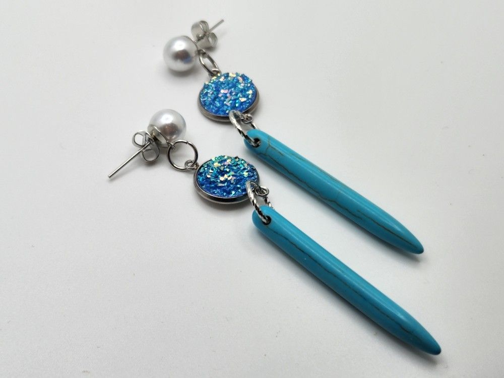 Faux Blue Druzy Earrings