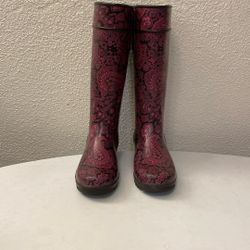 Sperry Top Slider Tall Paisley Print Pink Rain Boots Ladies Size 6 