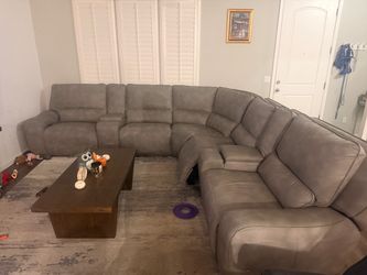 Large Gray  Sectional Sofa with Recliner