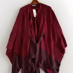 Calvin Klein Women’s Wrap Shawl Poncho One Size Red/Maroon Ruana Topper NWT