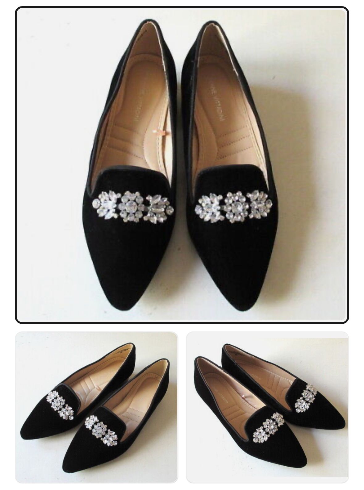New Adrienne Vittadini Black Velvet Rhinestone Flats Dress Loafer Shoes