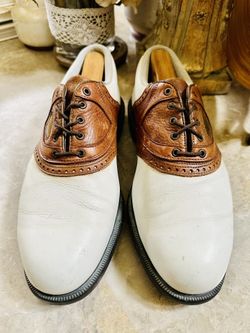 Footjoy Gel Fusion Golf Shoes Saddlle White Brown Leather Mens
