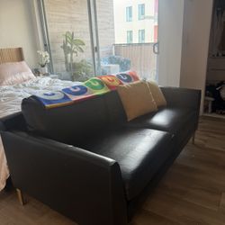 Navy Leather Loveseat