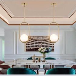 Modern Gold Globe Pendant Light Mid Century Chandelier 1-Light Brushed Brass Ceiling Hanging Lighting Fixture with White Globe Glass Lampshade for Kit
