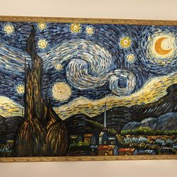 Starry Night Painting With Gold Frame 