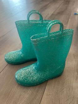 Blue Sparkly Rain Boots Size 2