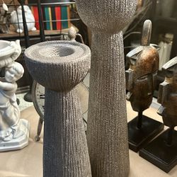 Pair Of Tall Silver Candle Holder 