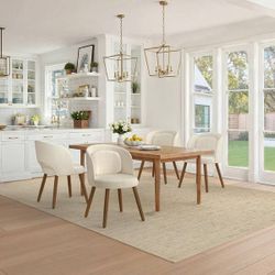 Modern Linen Fabric Upholstered Solid Wood Legs Dining Chair with Detachable Pillow (Set of 4)