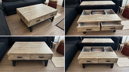 Rustic Lift-Top Coffee Table with Storage & Drawers