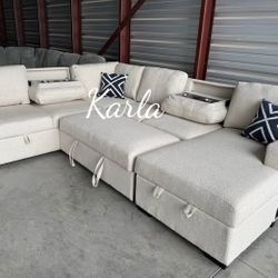 Brand New 4-pc Convertible Sectional Sofa W/ Wireless Chargings , Cup Holders With Pullout Bed W/ Pull-out Bed 