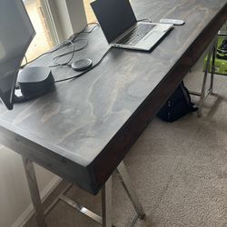 Hand-Made Desk, West Elm Sawhorse Chrome Legs 