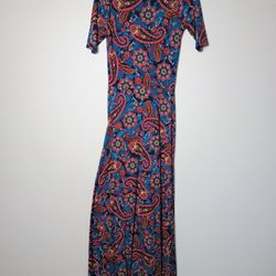 LulaRoe Ana Scoop Neck Boho Paisley Print Short Sleeve Maxi Dress - Small