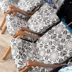 3 Beautiful Wooden Outdoor Furniture Chairs With Cushions  Pool Deck Patio Porch Dock Balcony Yard Lawn Lounge Table Seating Umbrella