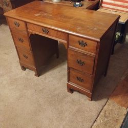 Solid Wood Brown 7 Drawer Desk 
