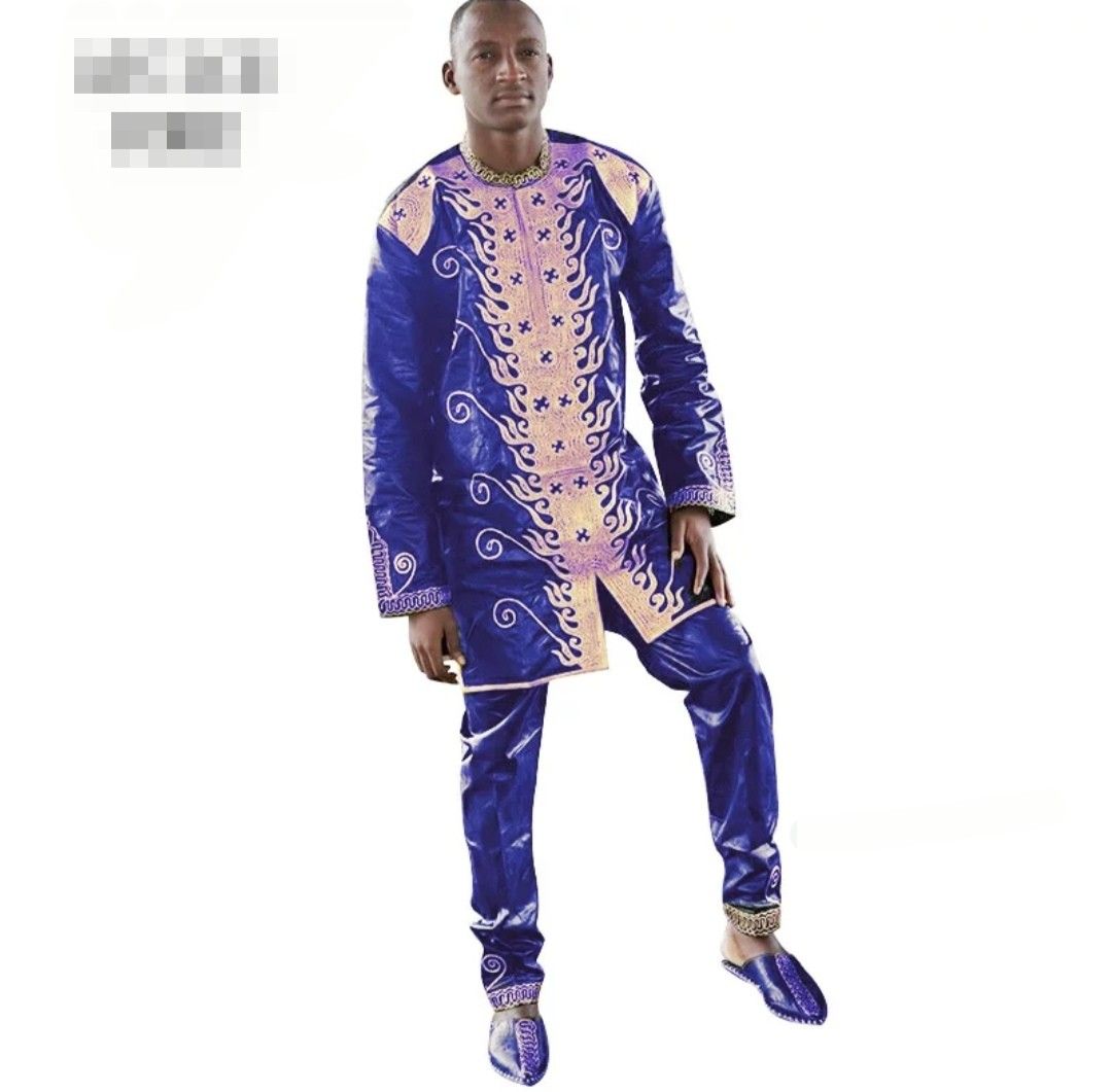 AFRICAN MEN SUIT BAIZN RICHE EMBROIDERY DRESS FOR MEN TOP WITH PANTS TOGETHER