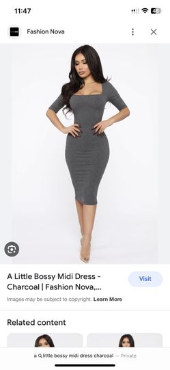 Fashion nova Midi Grey Gray Dress Bodycon Work