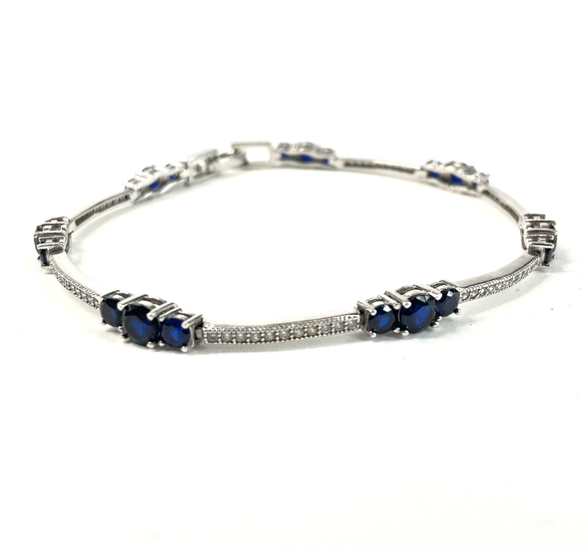 925 Sapphire Silver Lab Created Sapphire With Cubic Zirconia Bracelet