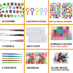 Rainbow Rubber Bands Refill Kit, 11,000 Loom Bands, 600 S-Clips, 52 ABC Beads, 30 Charms, 10 Backpack Hooks, 200 Beads, 5 Tassels, 5 Crochet Hooks, 3