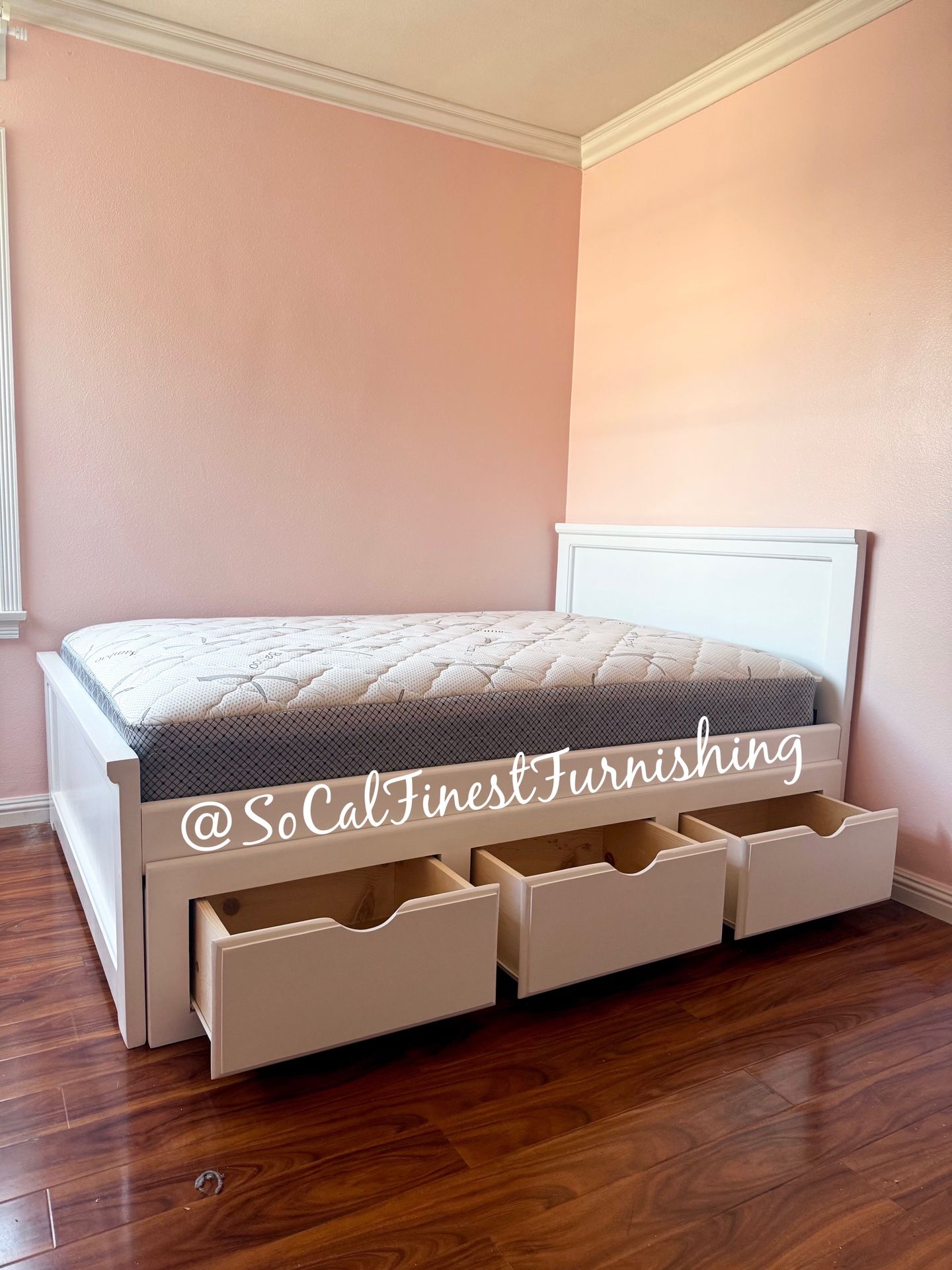 White Full Bed With Drawers And Mattress