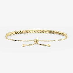 GILDED Diamond Bolo Bracelet 925 Silver .25Cttw 14KT Gold Plated Sterling Silver new