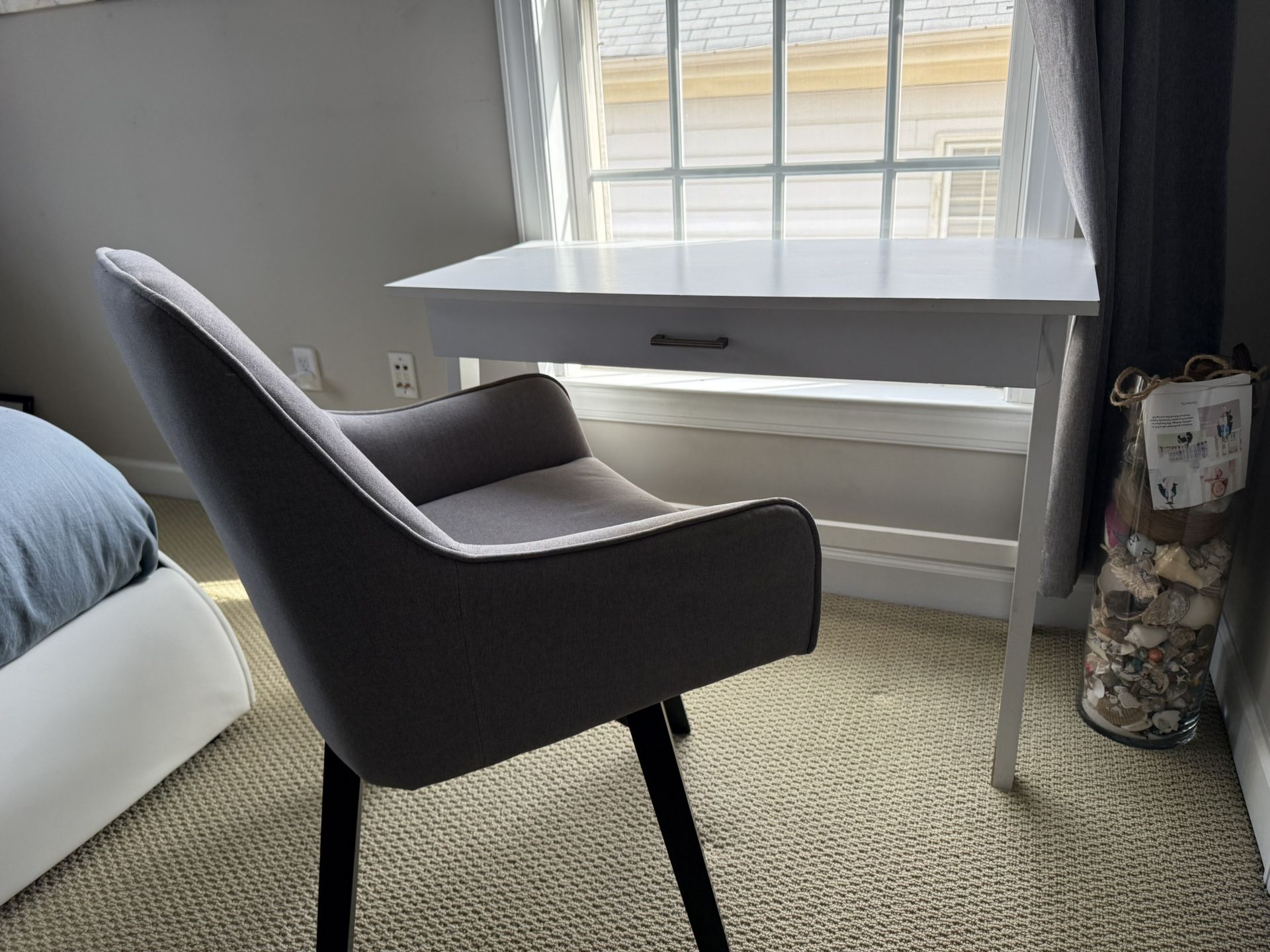 White Wooden Desk With Chair Included