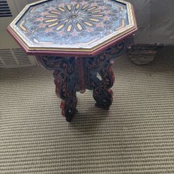 Carved Colorful Inlay Patterned Side Table