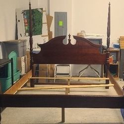 $400 Five piece Bedroom Set, Dresser, Mirror, King 4 Poster bed frame, 2 night stands