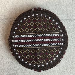Brown Embroidered Prayer Cap Kufi Topi Handmade Size 56 Pakistan