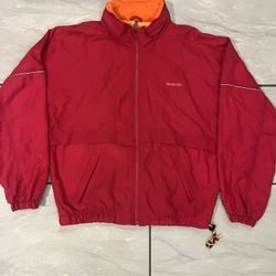 Vintage 90s Women Reebok Pink Sunset Orange Hooded Windbreaker Jacket Size L