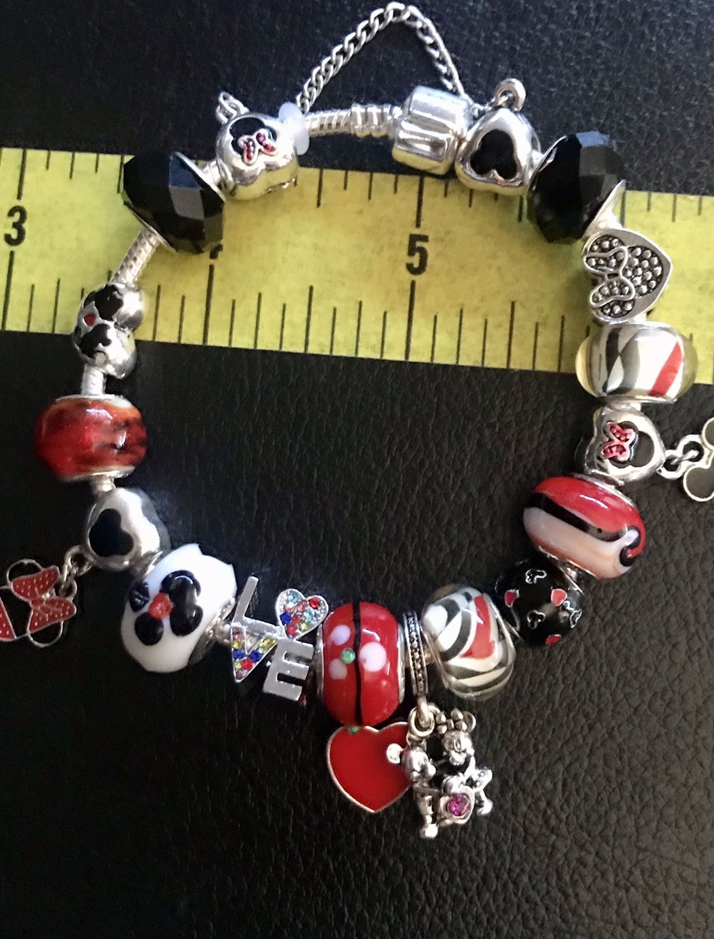 Pandora inspired charm bracelet Valentine’s Day Mickey and Minnie