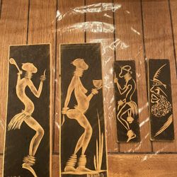 Four Hand Carved Wood Wall Art Wall Decor Signed M. Khumalo Africa