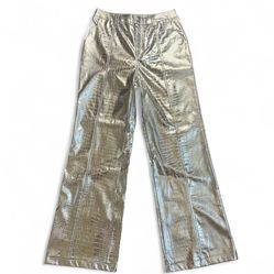 AVEC LES FILLES Metallic Silver Crocodile Faux Leather High Rise Pants Womens 6