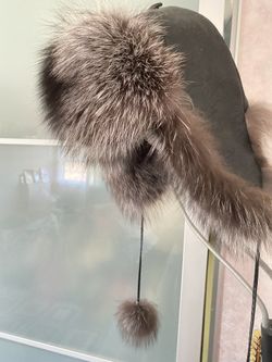 Winter Hat Unisex (ushanka) New Real Silver Fix Fur Size L