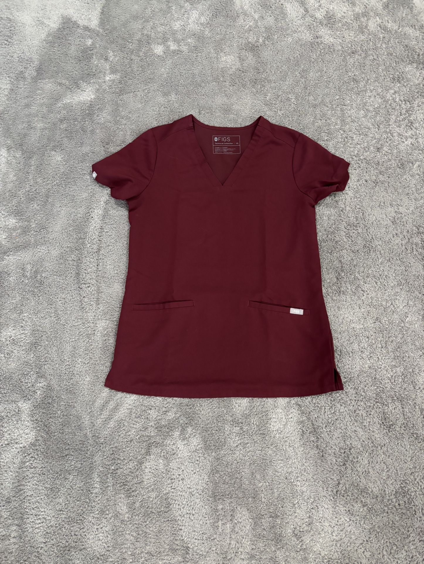 XS FIGS Burgundy Scrub Top
