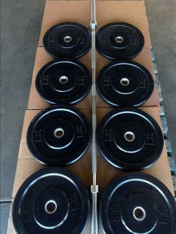 Rubber Plates | Olympic Weight Plates | 7ft 45lbs Olympic Bar | Gym Equipment | Fitness | Excercise