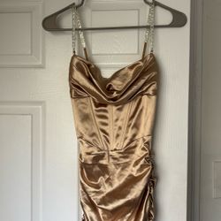 Gold Satin Midi Dress